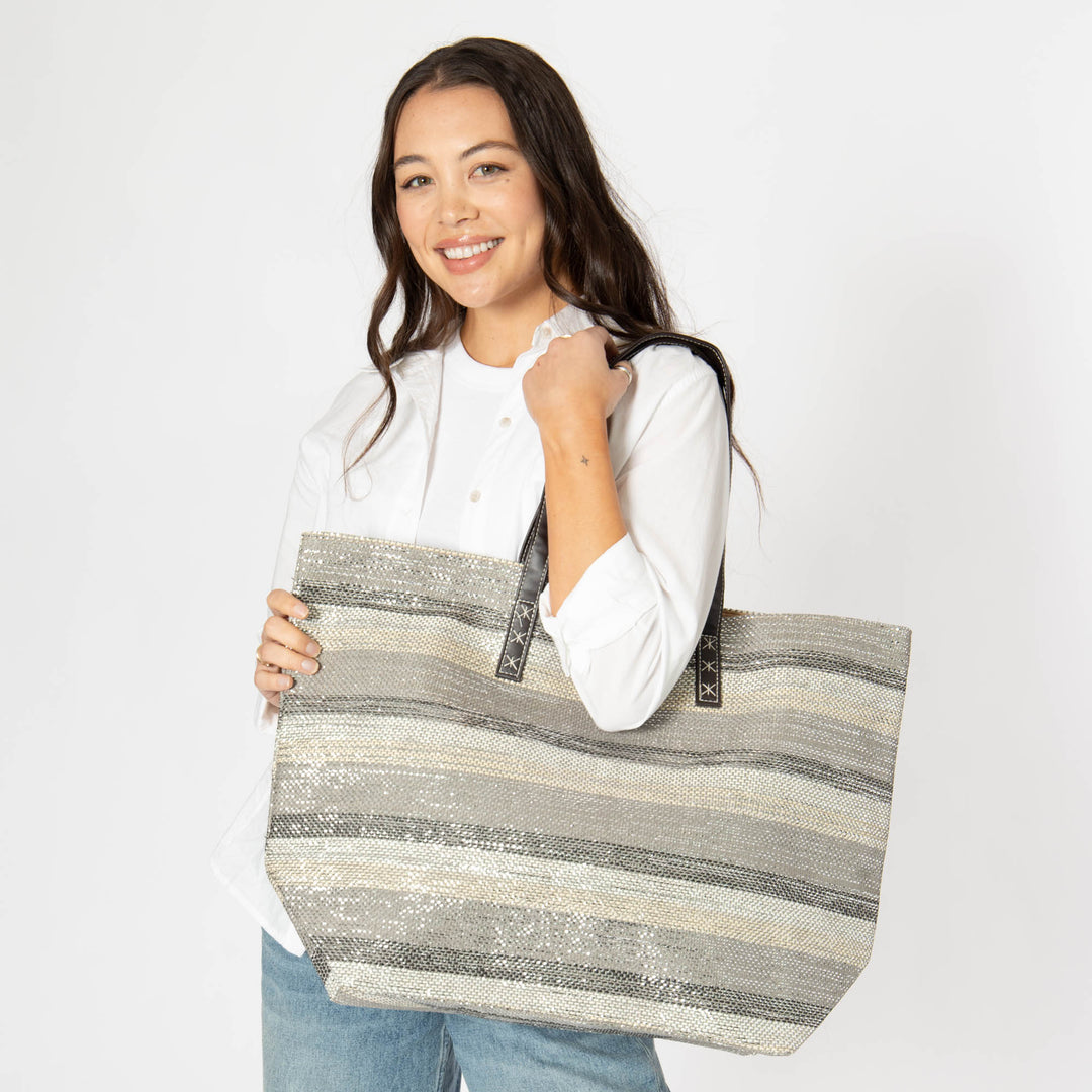 Celia - Oversized Lurex Woven Tote