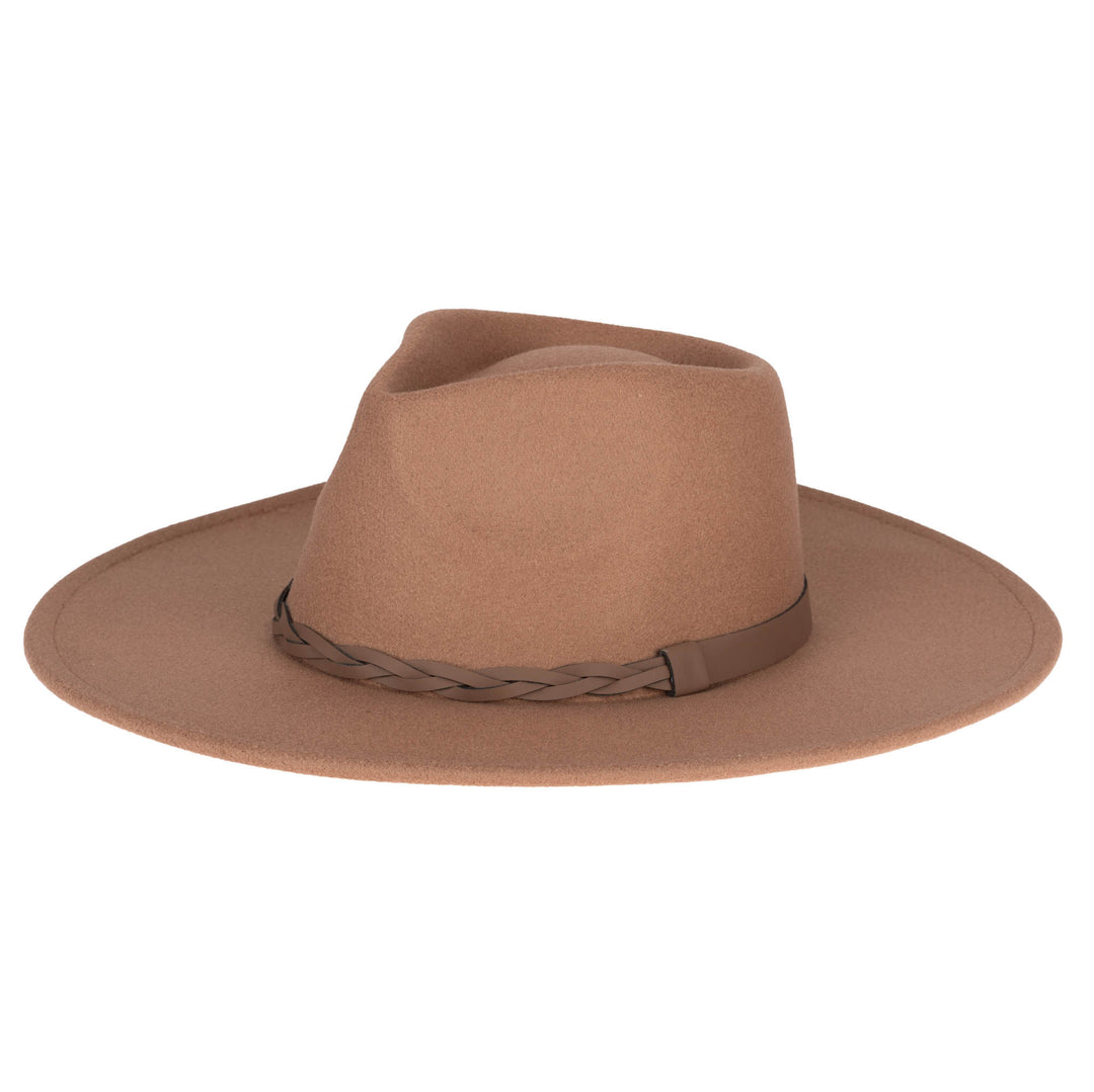 Faux Felt Fedora with Half Braided Faux Leather Band- CTH9056
