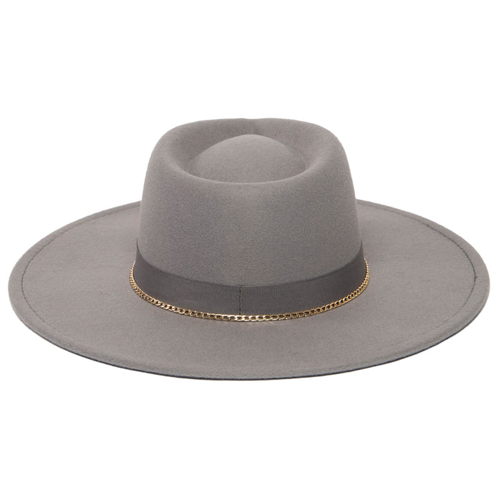 Mia - Faux Felt Fedora with Pinch Crown and Gold Trim Band (CTH9077)