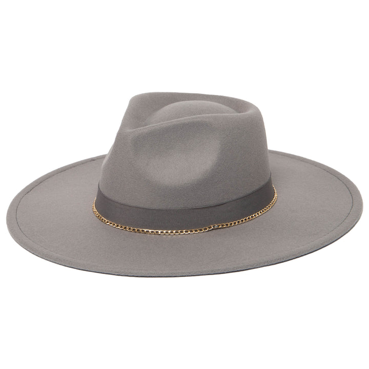 Mia - Faux Felt Fedora with Pinch Crown and Gold Trim Band (CTH9077)