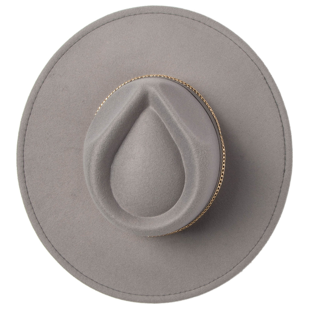 Mia - Faux Felt Fedora with Pinch Crown and Gold Trim Band (CTH9077)