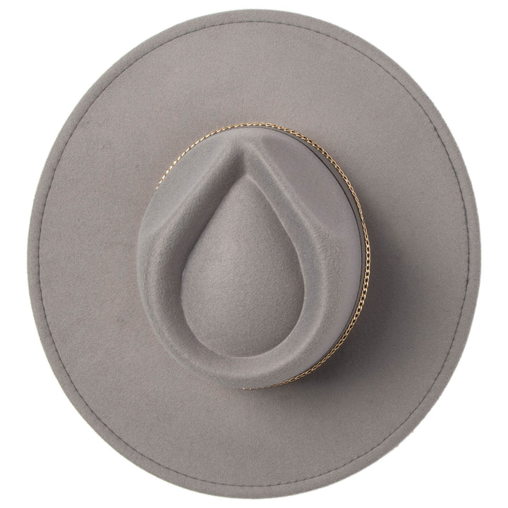 Mia - Faux Felt Fedora with Pinch Crown and Gold Trim Band (CTH9077)