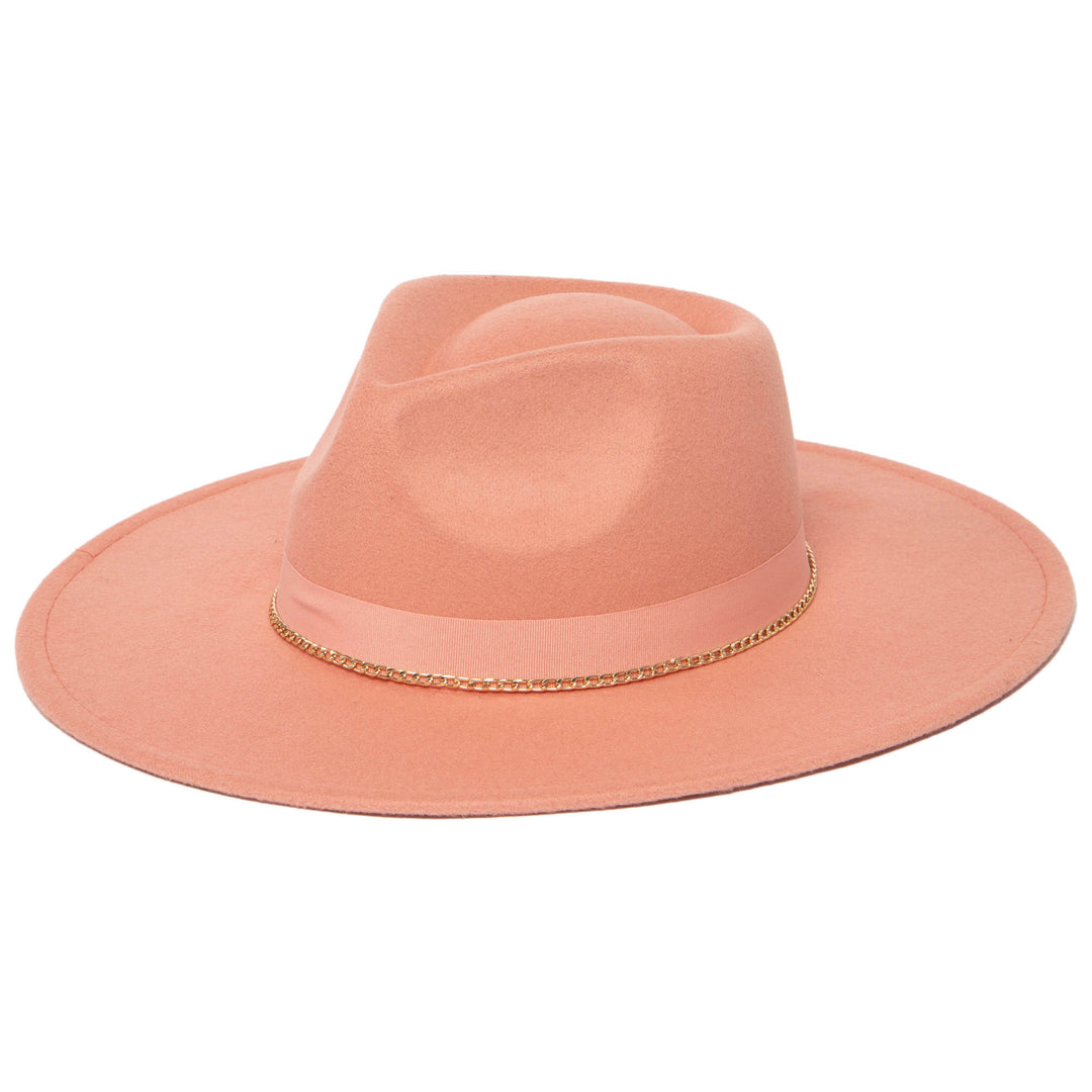 Mia - Faux Felt Fedora with Pinch Crown and Gold Trim Band (CTH9077)