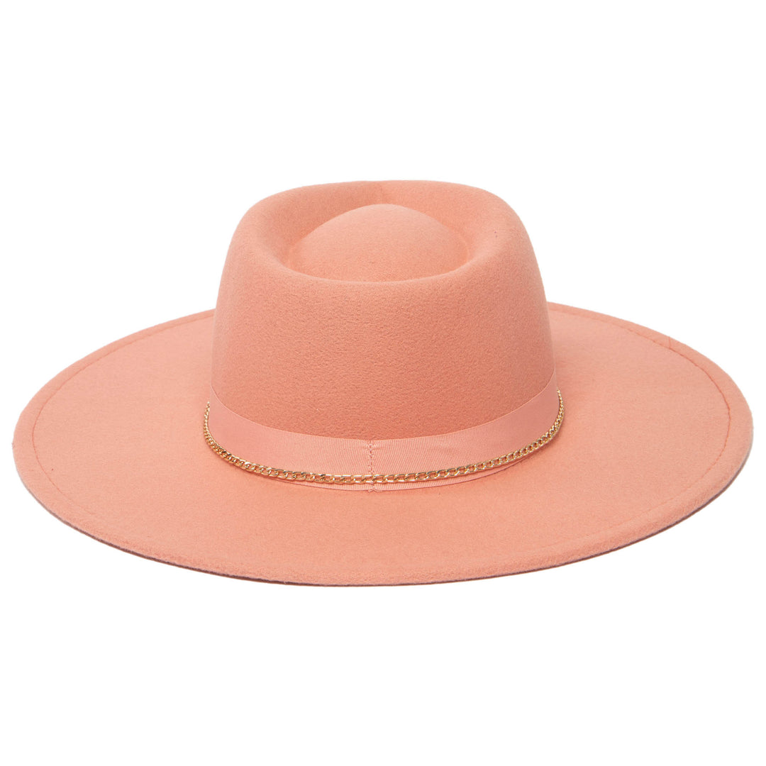 Mia - Faux Felt Fedora with Pinch Crown and Gold Trim Band (CTH9077)
