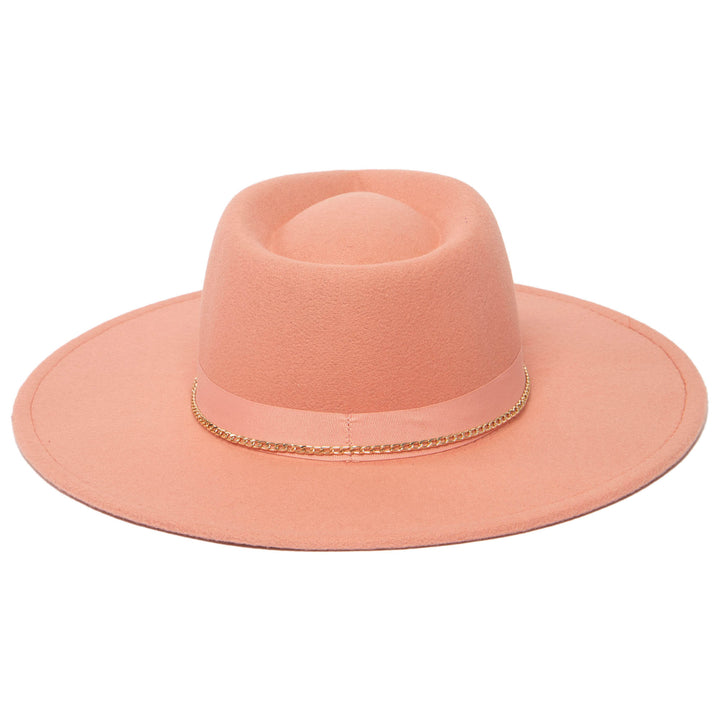 Mia - Faux Felt Fedora with Pinch Crown and Gold Trim Band (CTH9077)