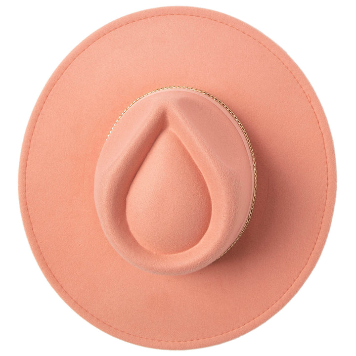 Mia - Faux Felt Fedora with Pinch Crown and Gold Trim Band (CTH9077)