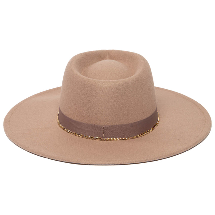 Mia - Faux Felt Fedora with Pinch Crown and Gold Trim Band (CTH9077)
