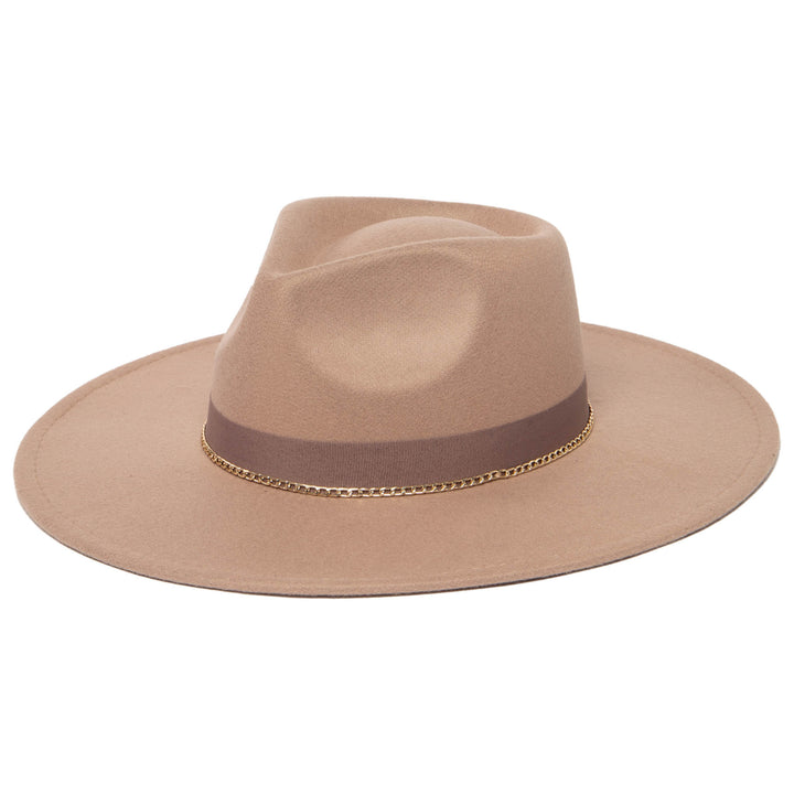Mia - Faux Felt Fedora with Pinch Crown and Gold Trim Band (CTH9077)