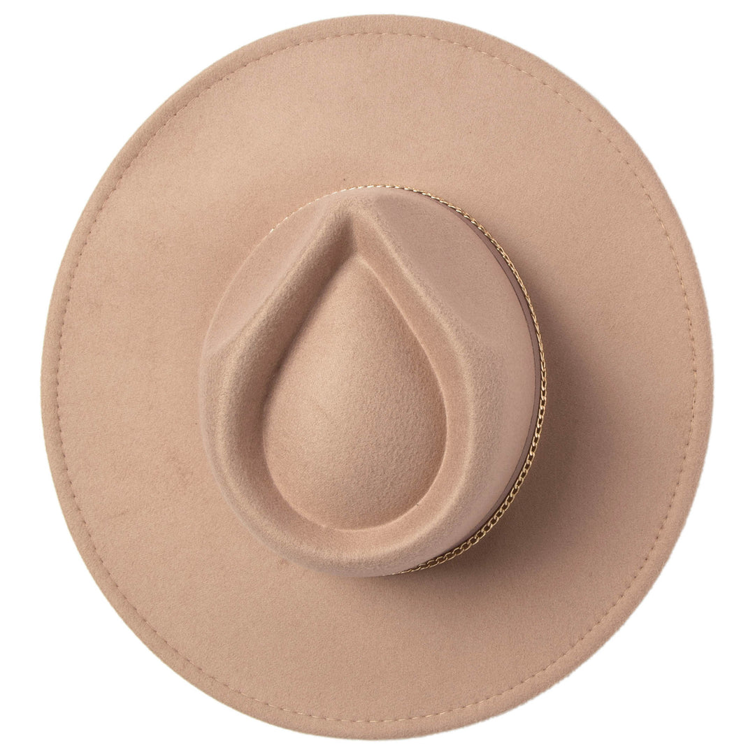 Mia - Faux Felt Fedora with Pinch Crown and Gold Trim Band (CTH9077)
