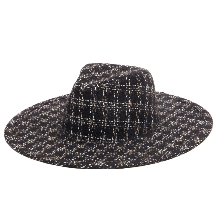 Aria - Wide Brim Fedora with Textured Mixed Tweed Fabric - CTH9090