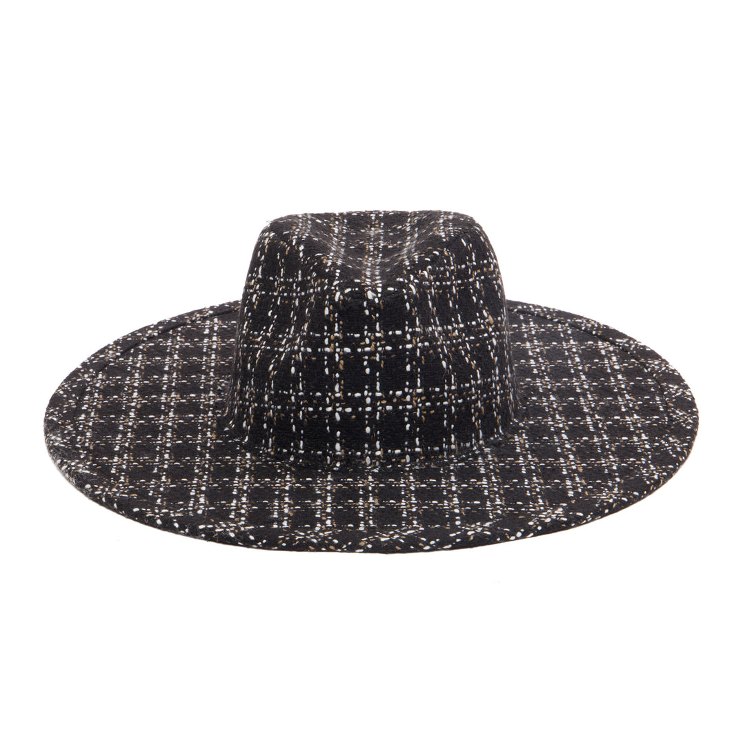 Aria - Wide Brim Fedora with Textured Mixed Tweed Fabric - CTH9090