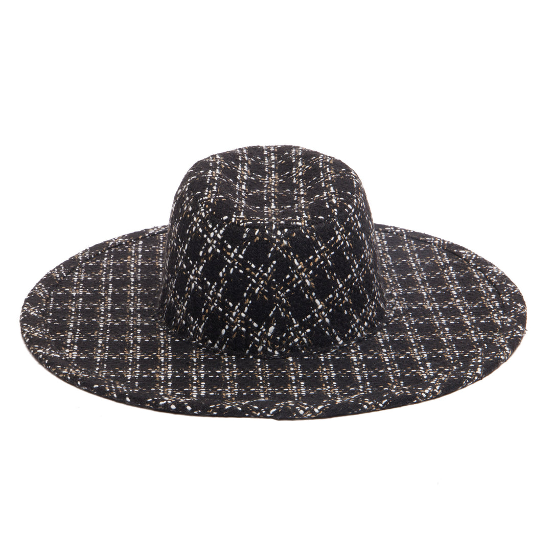 Aria - Wide Brim Fedora with Textured Mixed Tweed Fabric - CTH9090