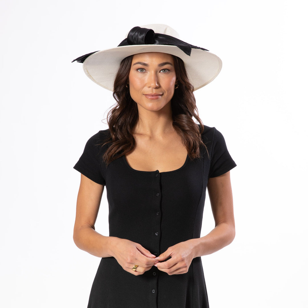 Woven Paper Round Crown With Exaggerated Satin Bow-DRESSY-San Diego Hat Company