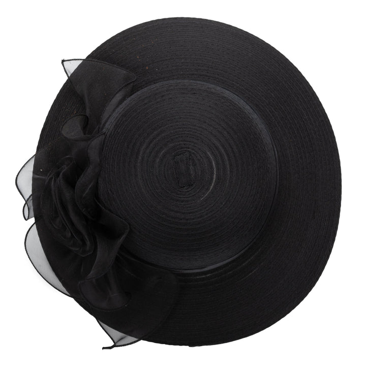 Polyester Braid Round Crown With Organza Band And Rosette Detail-DRESSY-San Diego Hat Company