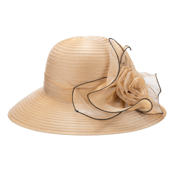 Polyester Braid Round Crown With Organza Band And Rosette Detail-DRESSY-San Diego Hat Company
