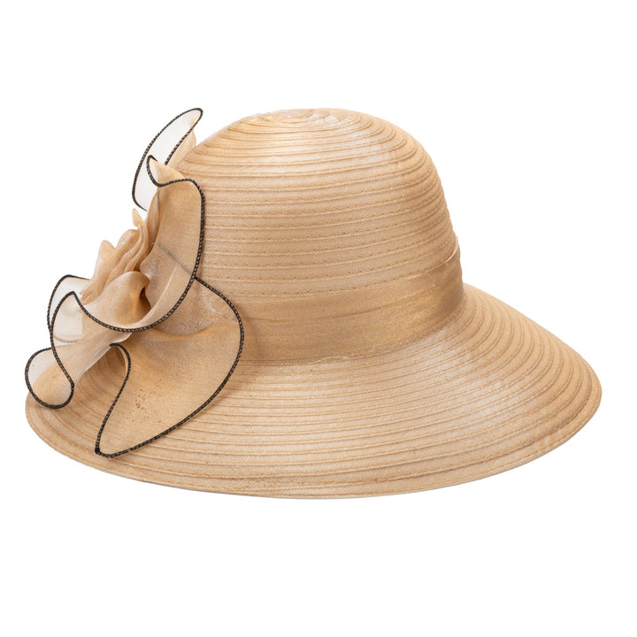 Polyester Braid Round Crown With Organza Band And Rosette Detail-DRESSY-San Diego Hat Company