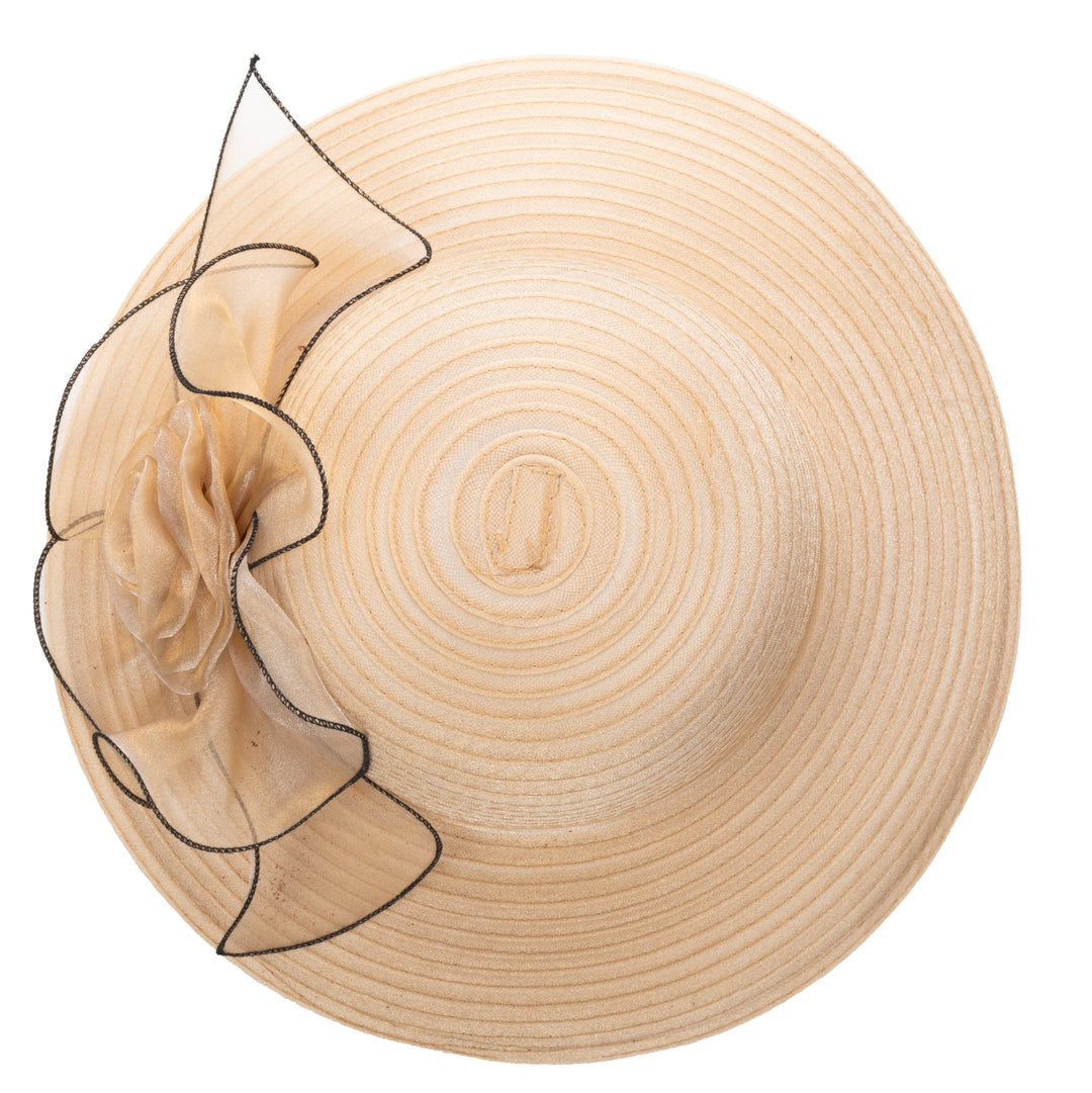 Polyester Braid Round Crown With Organza Band And Rosette Detail-DRESSY-San Diego Hat Company