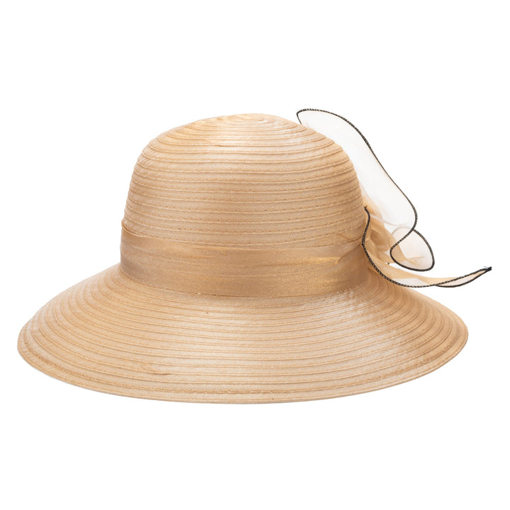 Polyester Braid Round Crown With Organza Band And Rosette Detail-DRESSY-San Diego Hat Company