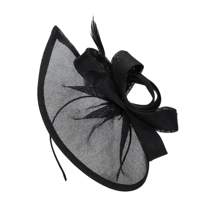 Woven Stiff Paper Fascinator With Self Bow And Feather Details-DRESSY-San Diego Hat Company