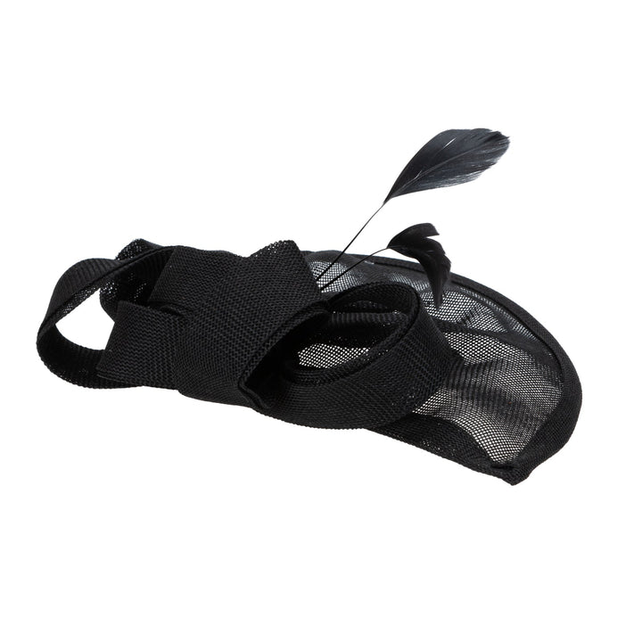 Woven Stiff Paper Fascinator With Self Bow And Feather Details-DRESSY-San Diego Hat Company