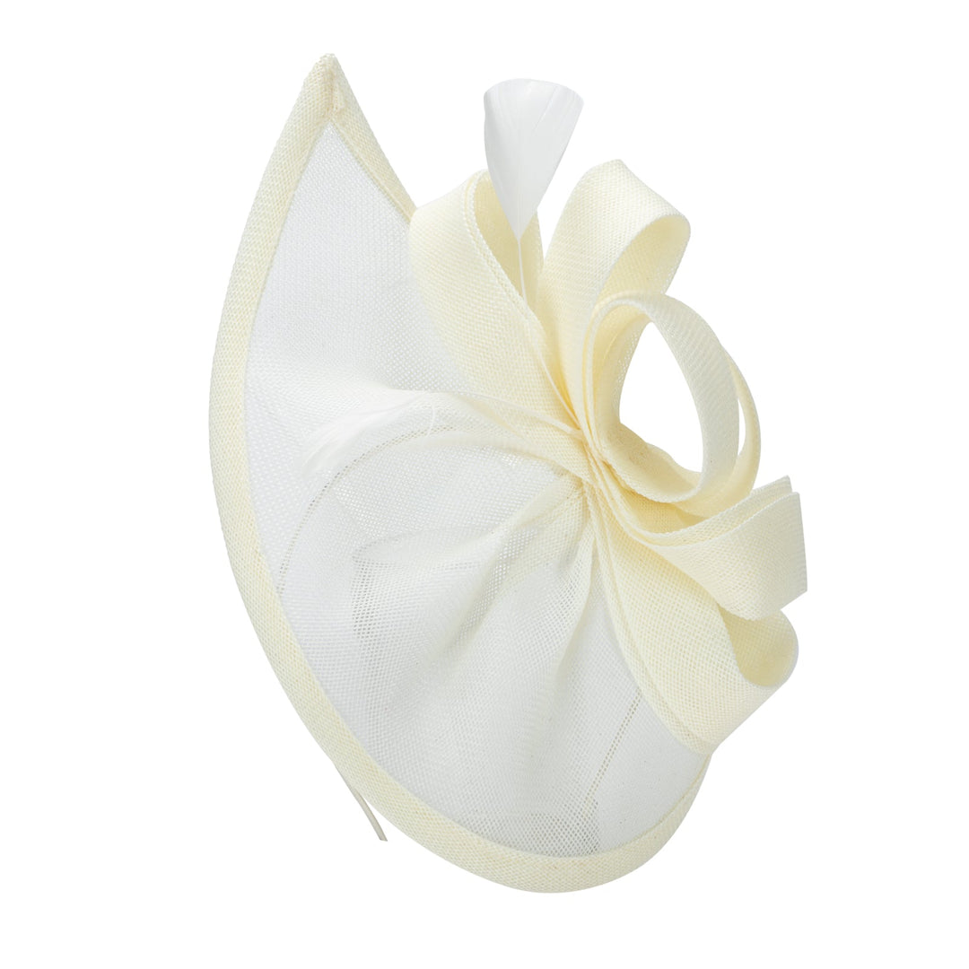 Woven Stiff Paper Fascinator With Self Bow And Feather Details-DRESSY-San Diego Hat Company