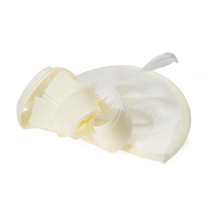 Woven Stiff Paper Fascinator With Self Bow And Feather Details-DRESSY-San Diego Hat Company