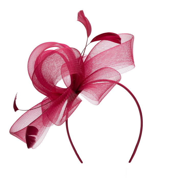 Woven Mesh Fascinator With Self Bow And Tonal Feather Details-DRESSY-San Diego Hat Company