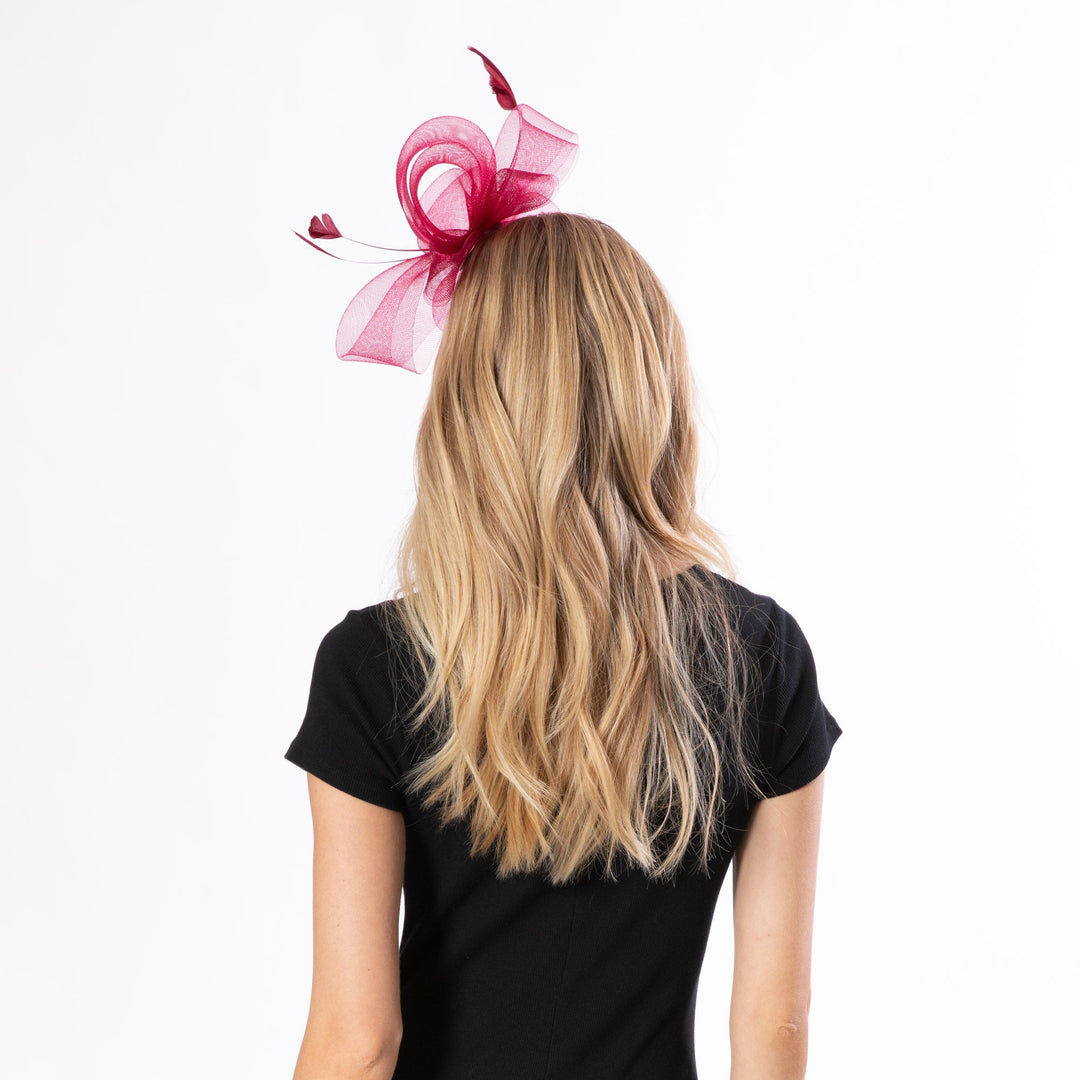 Woven Mesh Fascinator With Self Bow And Tonal Feather Details-DRESSY-San Diego Hat Company