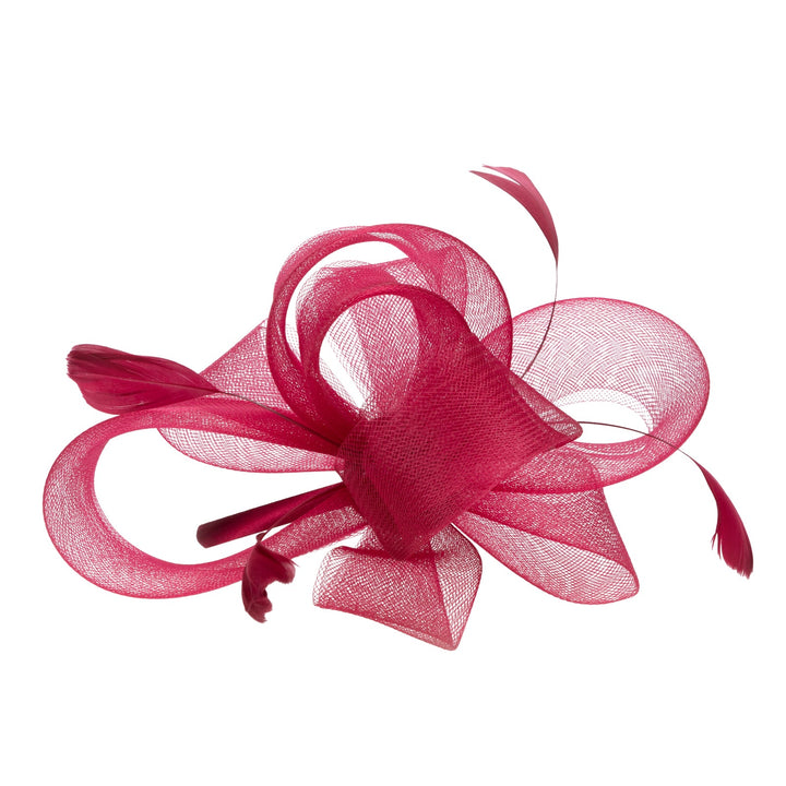 Woven Mesh Fascinator With Self Bow And Tonal Feather Details-DRESSY-San Diego Hat Company