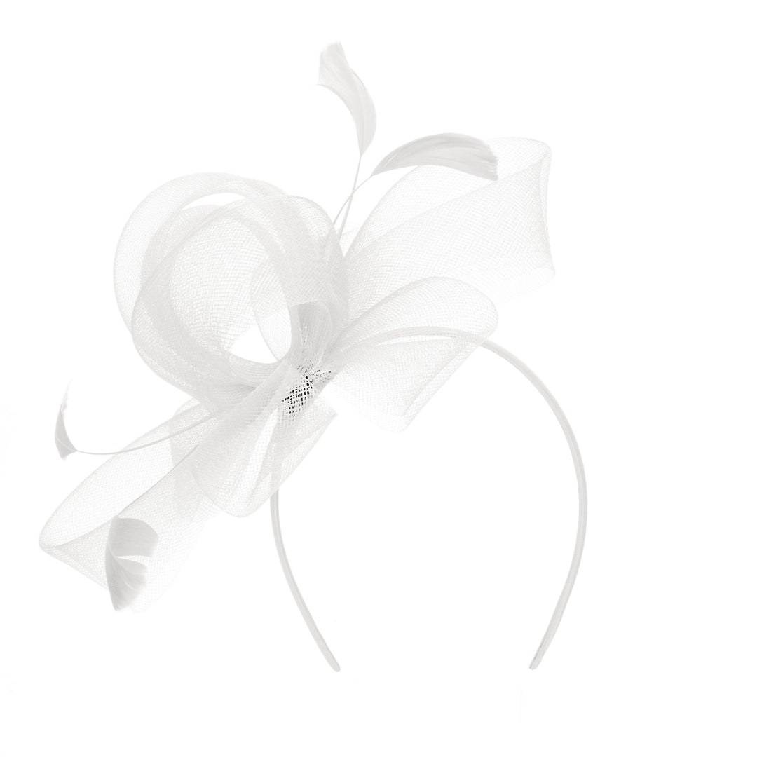Woven Mesh Fascinator With Self Bow And Tonal Feather Details-DRESSY-San Diego Hat Company