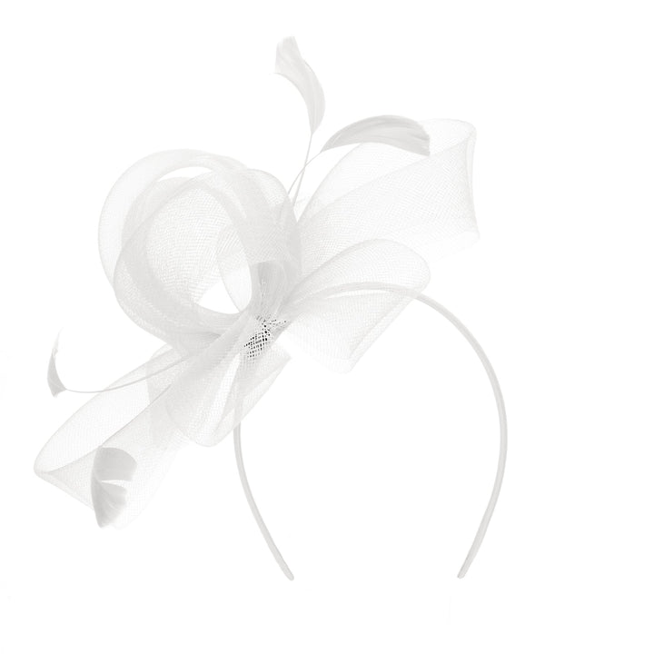 Woven Mesh Fascinator With Self Bow And Tonal Feather Details-DRESSY-San Diego Hat Company