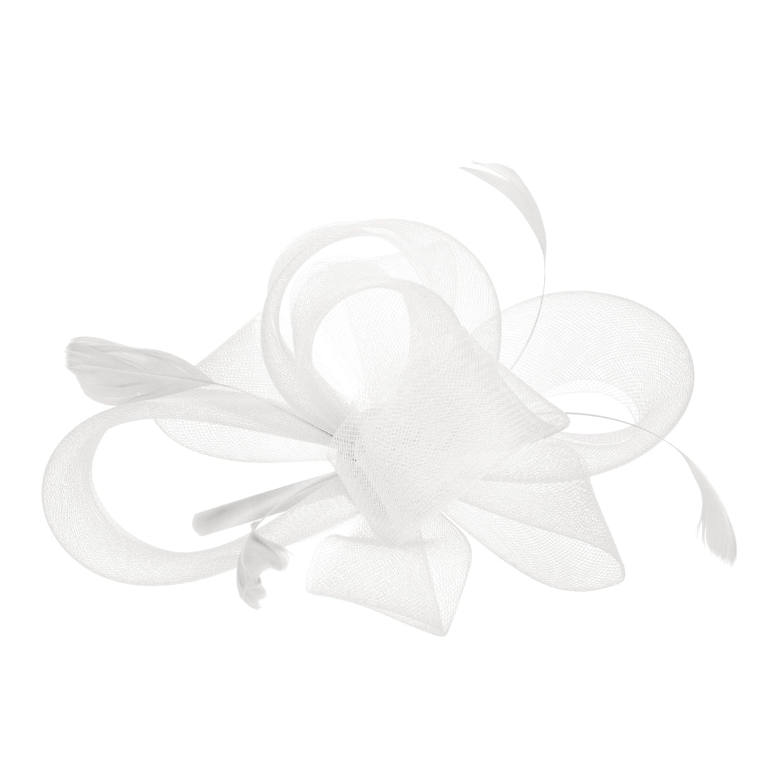 Woven Mesh Fascinator With Self Bow And Tonal Feather Details-DRESSY-San Diego Hat Company