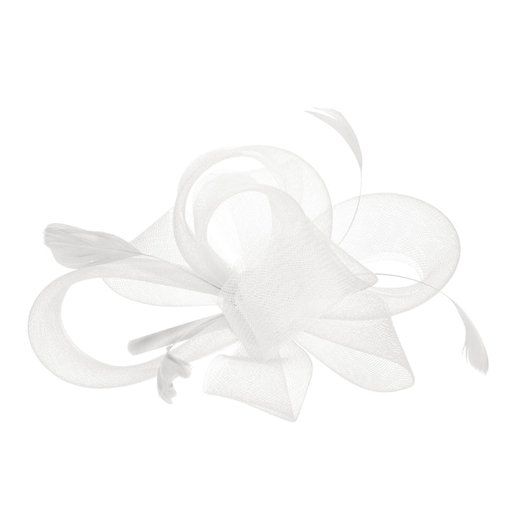 Woven Mesh Fascinator With Self Bow And Tonal Feather Details-DRESSY-San Diego Hat Company