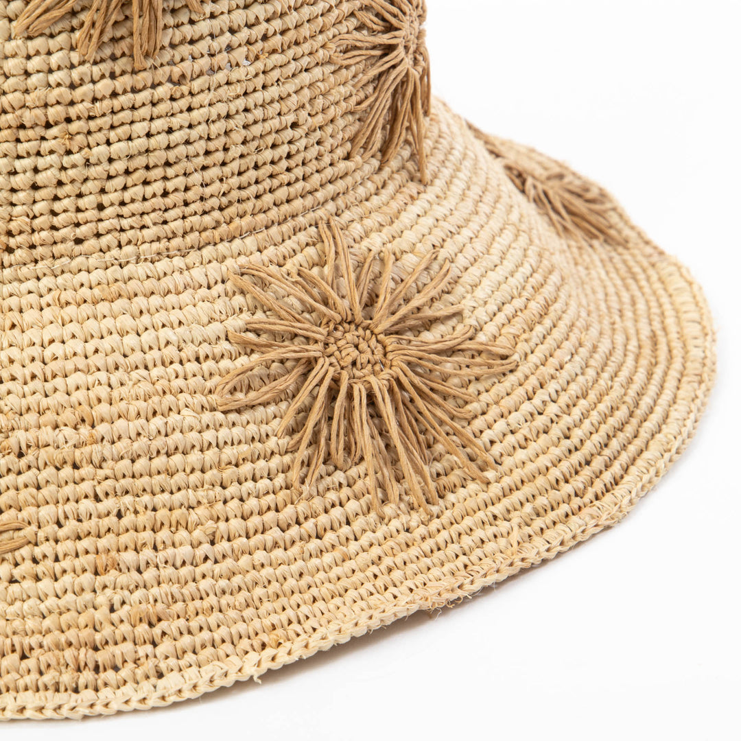 Sol - Crochet Raffia Bucket with Embroidered Flowers