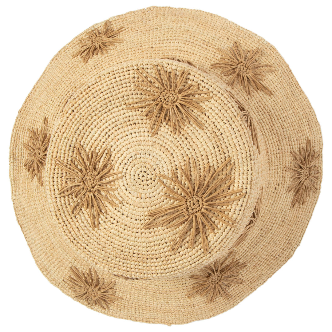 Sol - Crochet Raffia Bucket with Embroidered Flowers