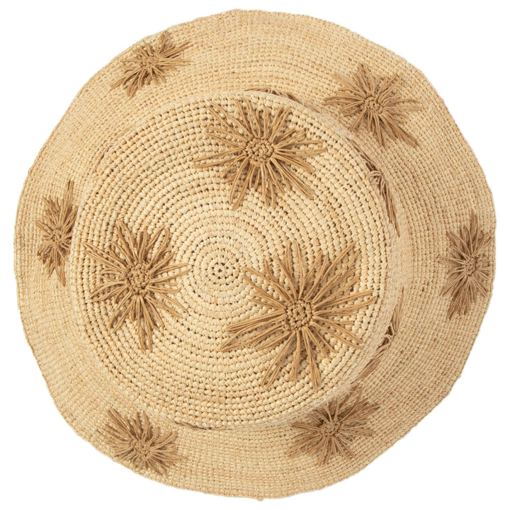 Sol - Crochet Raffia Bucket with Embroidered Flowers