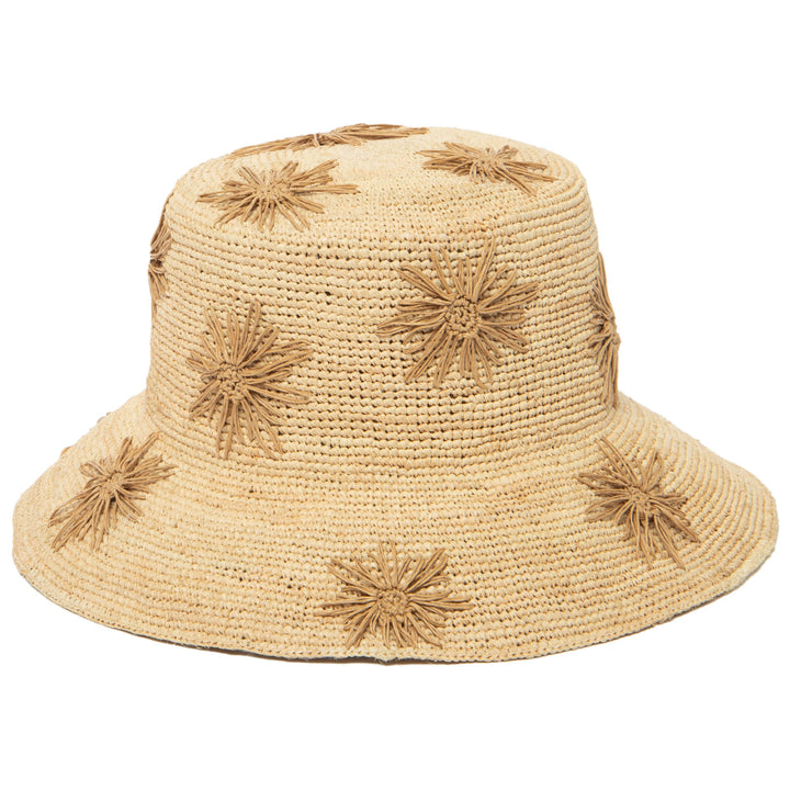 Sol - Crochet Raffia Bucket with Embroidered Flowers