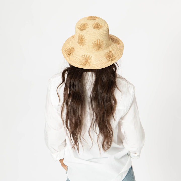 Sol - Crochet Raffia Bucket with Embroidered Flowers