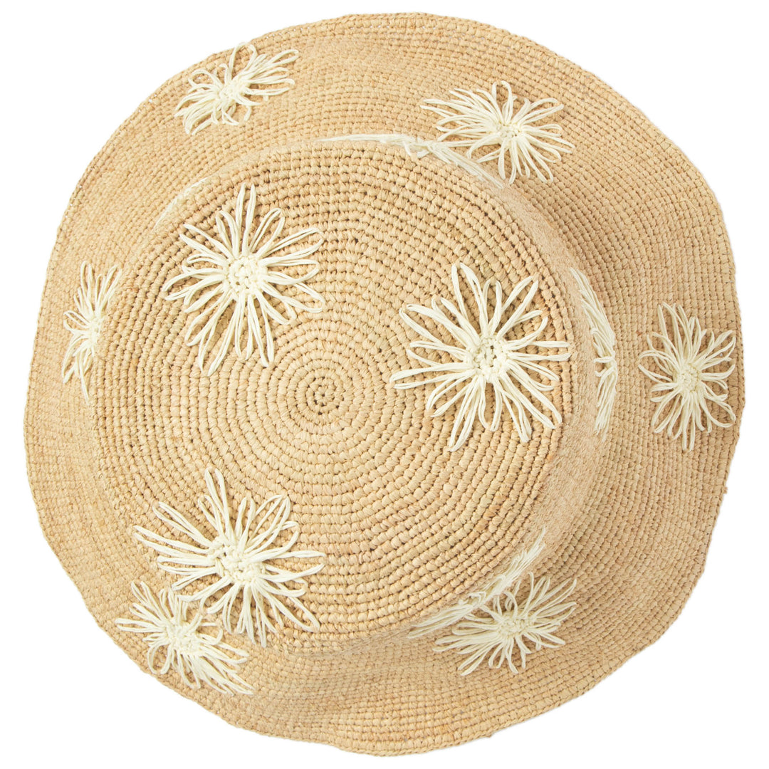 Sol - Crochet Raffia Bucket with Embroidered Flowers