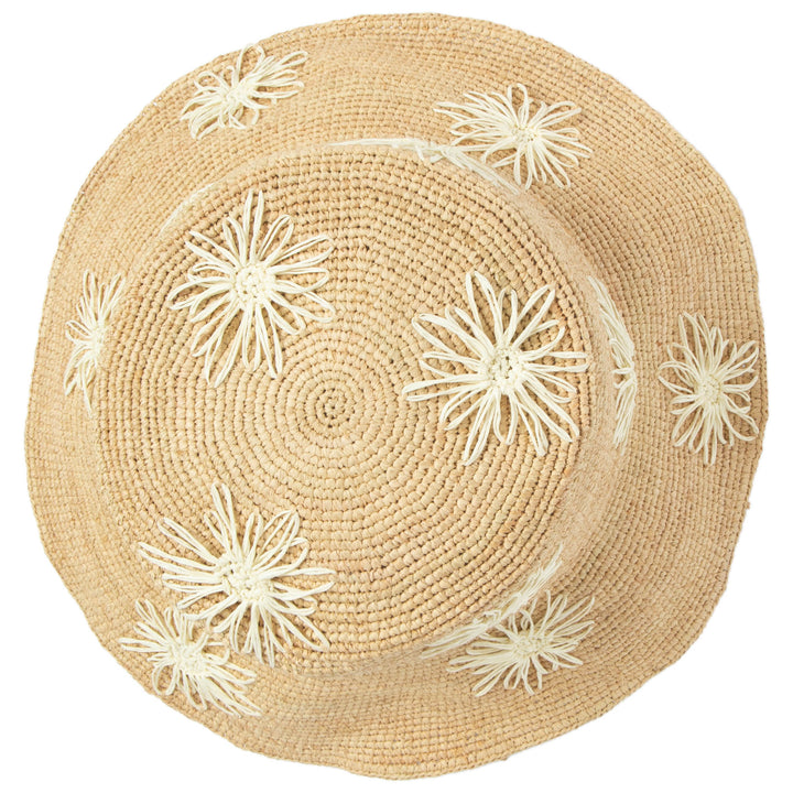 Sol - Crochet Raffia Bucket with Embroidered Flowers