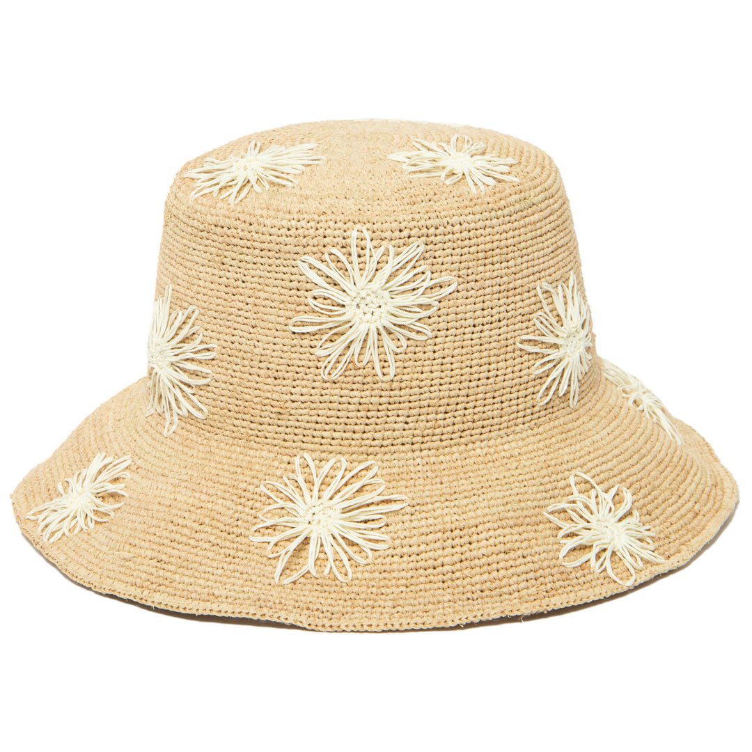 Sol - Crochet Raffia Bucket with Embroidered Flowers