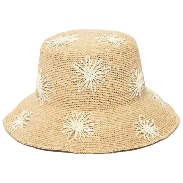 Sol - Crochet Raffia Bucket with Embroidered Flowers
