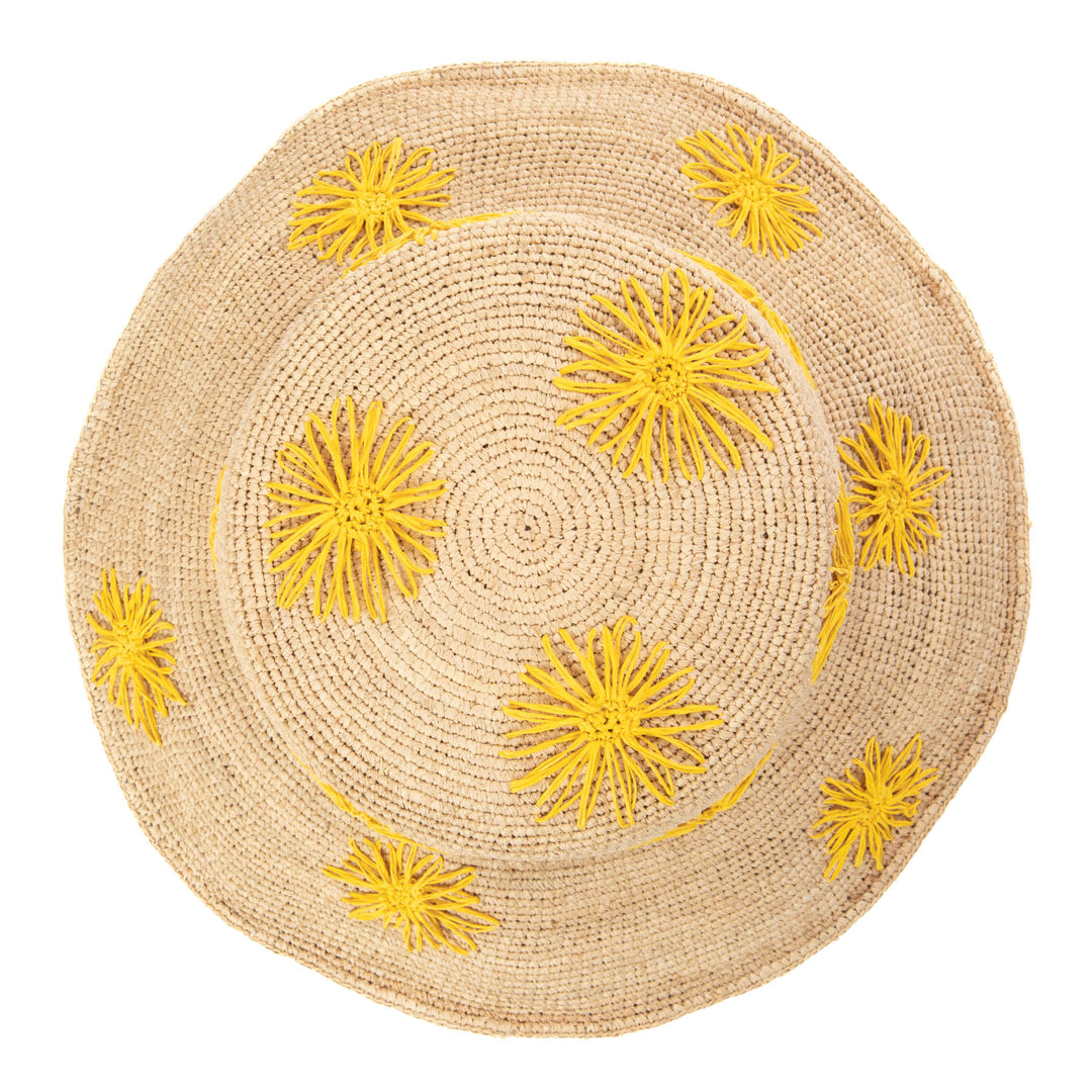 Sol - Crochet Raffia Bucket with Embroidered Flowers
