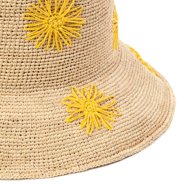 Sol - Crochet Raffia Bucket with Embroidered Flowers