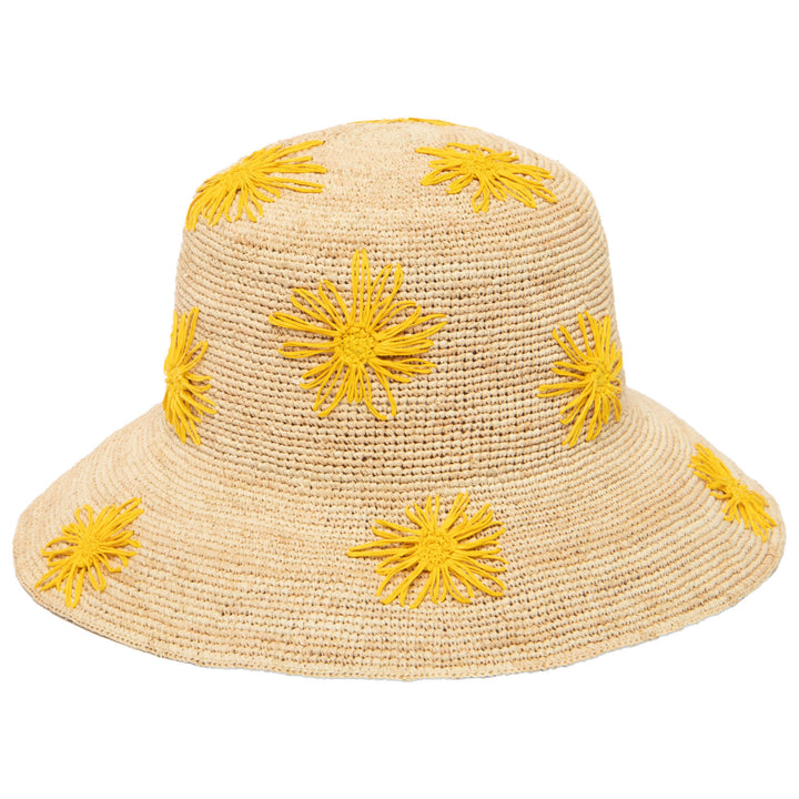 Sol - Crochet Raffia Bucket with Embroidered Flowers