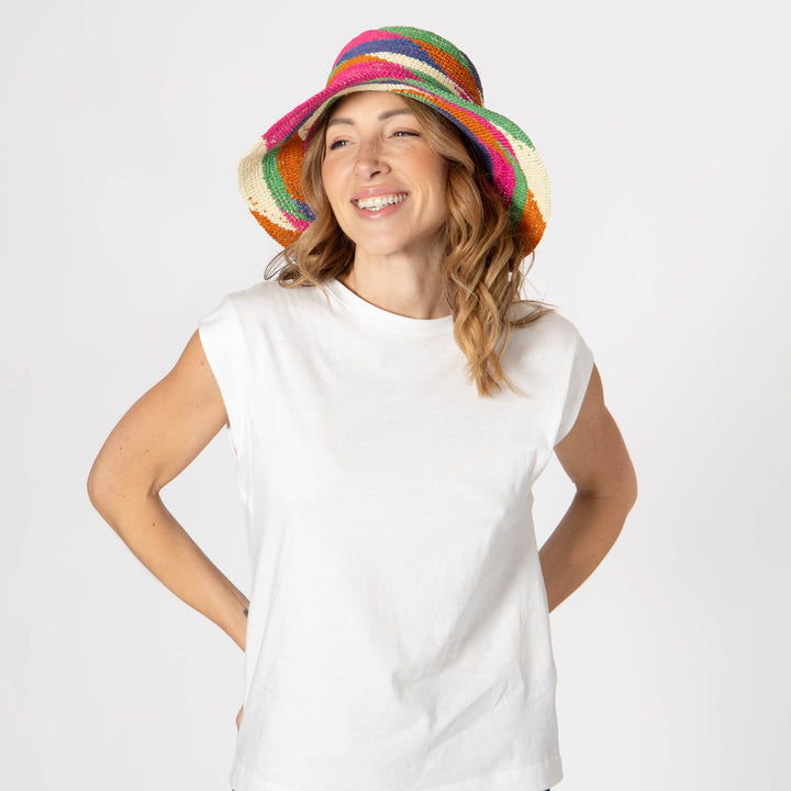 Lucia - Mixed Crochet Raffia Bucket Hat
