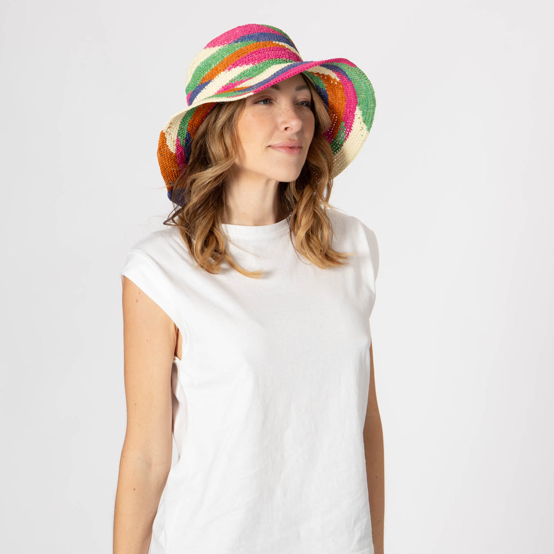 Lucia - Mixed Crochet Raffia Bucket Hat
