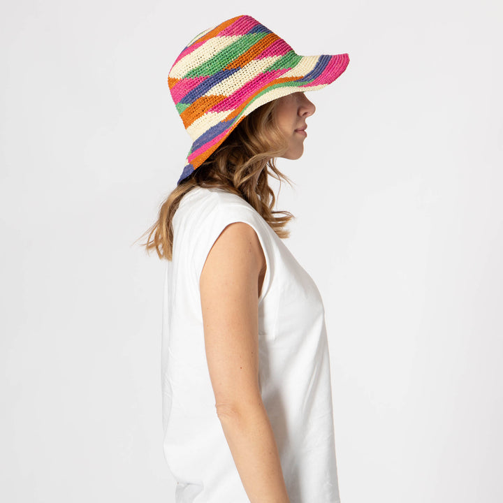Lucia - Mixed Crochet Raffia Bucket Hat