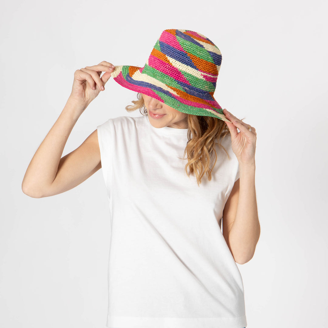 Lucia - Mixed Crochet Raffia Bucket Hat
