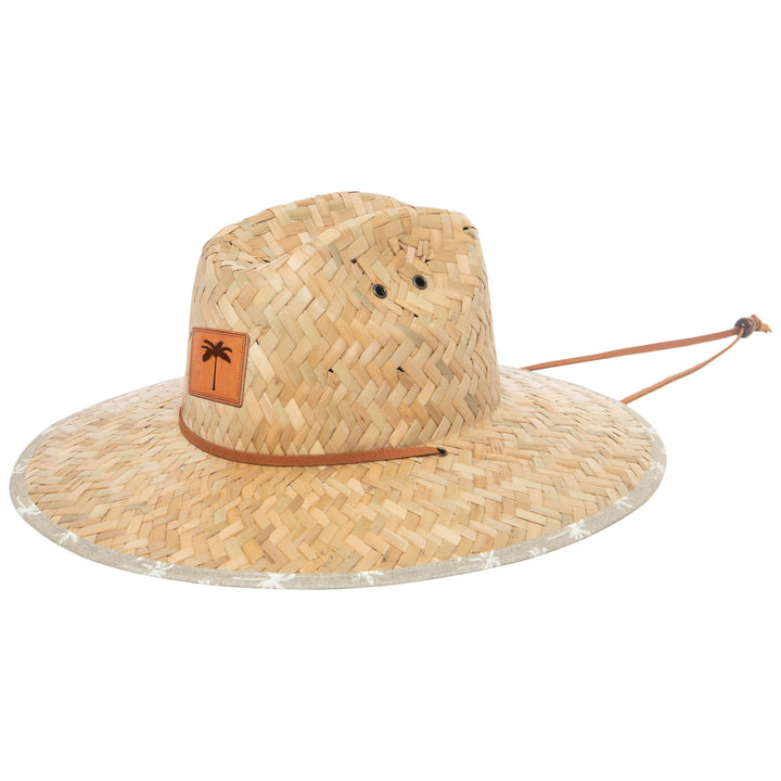 Mens Straw Lifeguard with Patch and Palm Tree Under-brim Print